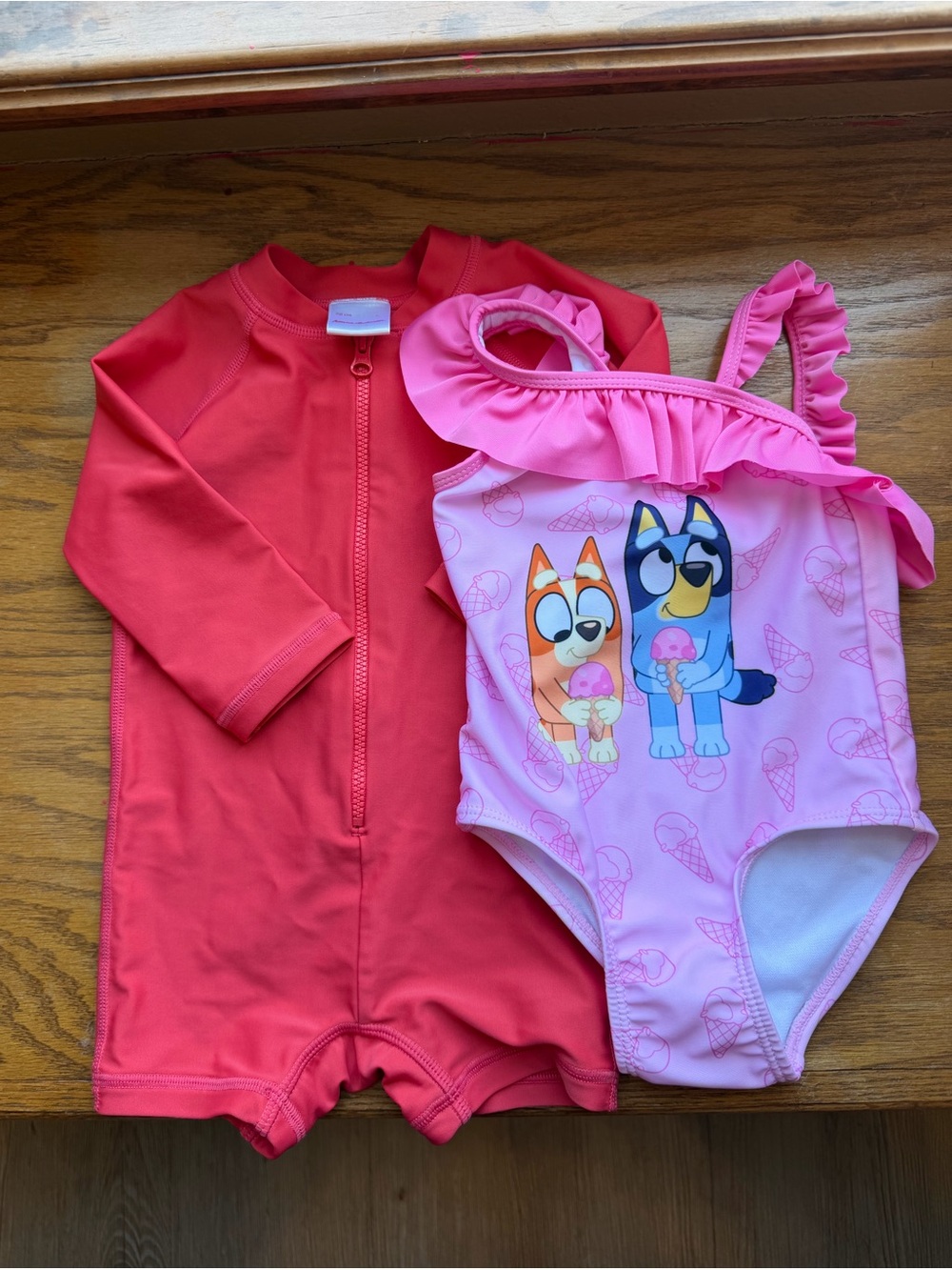 Swim suit Bundle - Bluey Pink Ruffle 12month & Red Hannah Andersson 6-12month